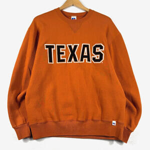 Vintage Y2K Russell Athletics Large Texas Longhorns Orange Spellout Sweatshirt